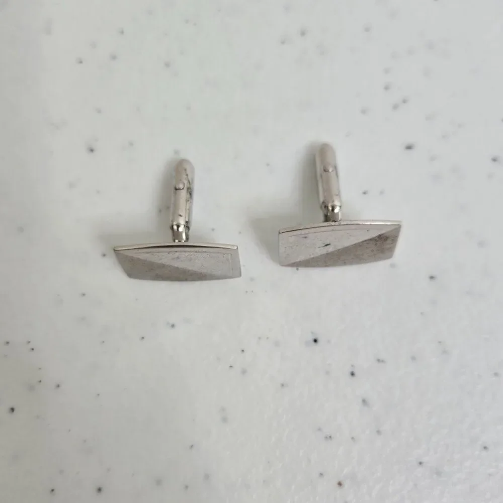 Anson Sterling Cufflinks Silver Textured Basic Everyday Diagonal Matte